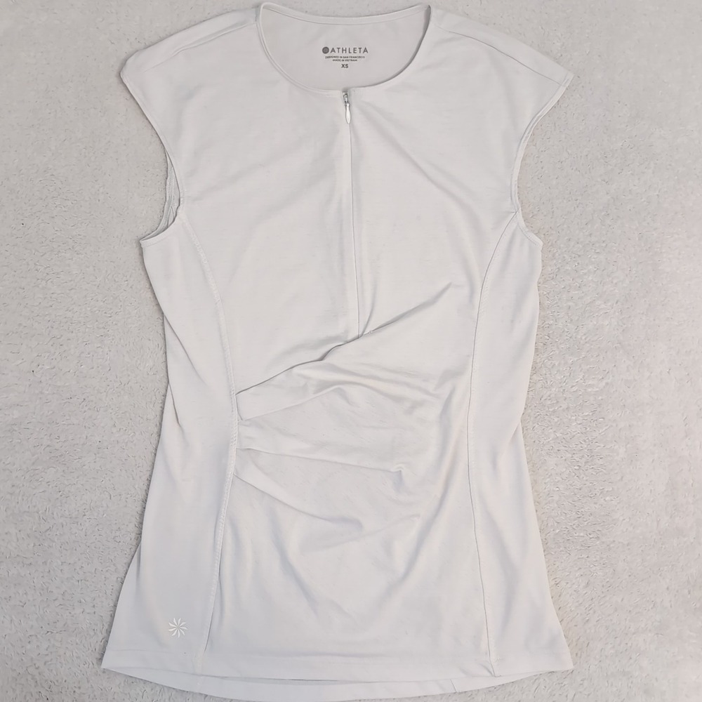 New ATHLETA Women's White 1/2 Zip Athletic Rushed Running T-Shirt Size XS
